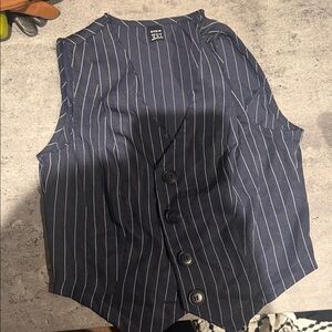 Navy Pinstripe Button-Up Vest